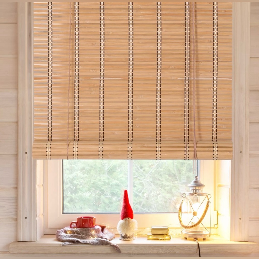 Natural Bamboo Roll Up Blinds Roman Roller Shades 24x64 Light Oak